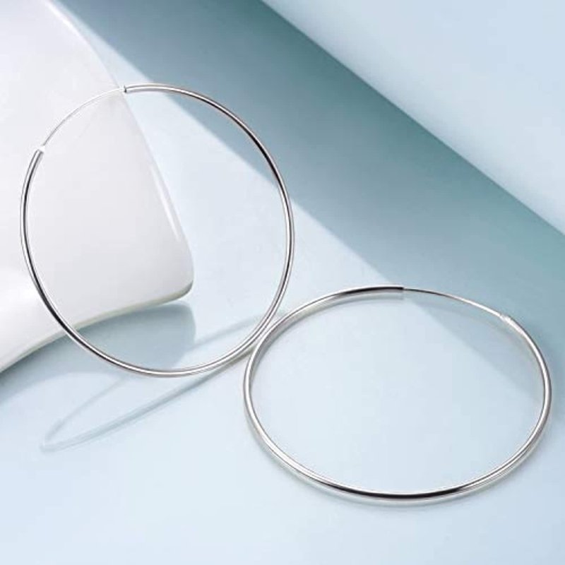 Sterling Silver Simple Polished Big Round Circle Hoop Earrings for Women-Jewearrings