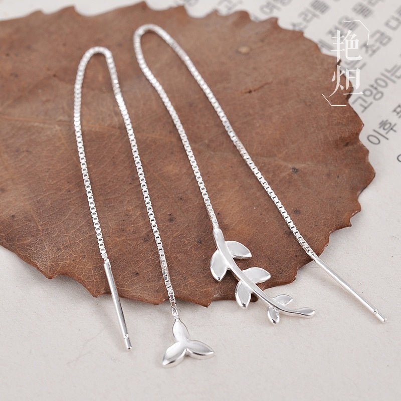 Sterling Silver Simple Versatile Personality Tassel Long Earrings-Jewearrings