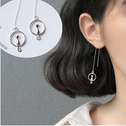 Sterling Silver Simple Versatile Personality Tassel Long Earrings-Jewearrings