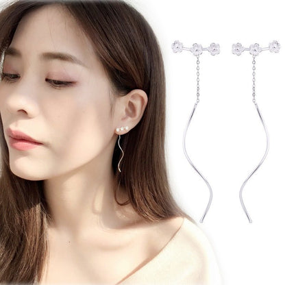 Sterling Silver Simple Versatile Personality Tassel Long Earrings-Jewearrings