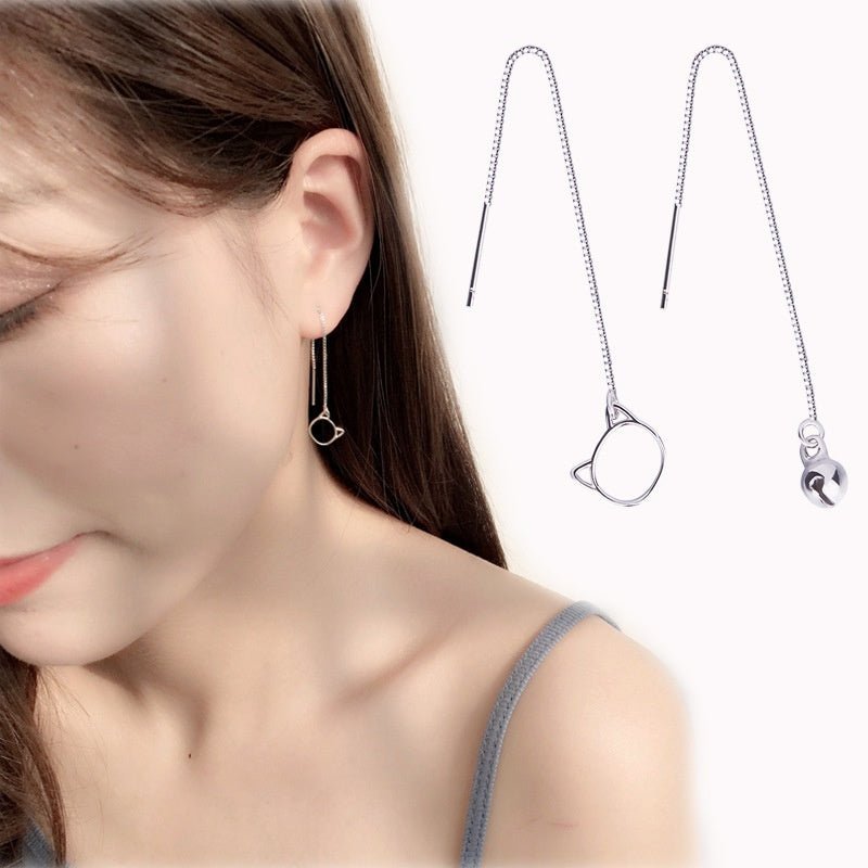 Sterling Silver Simple Versatile Personality Tassel Long Earrings-Jewearrings