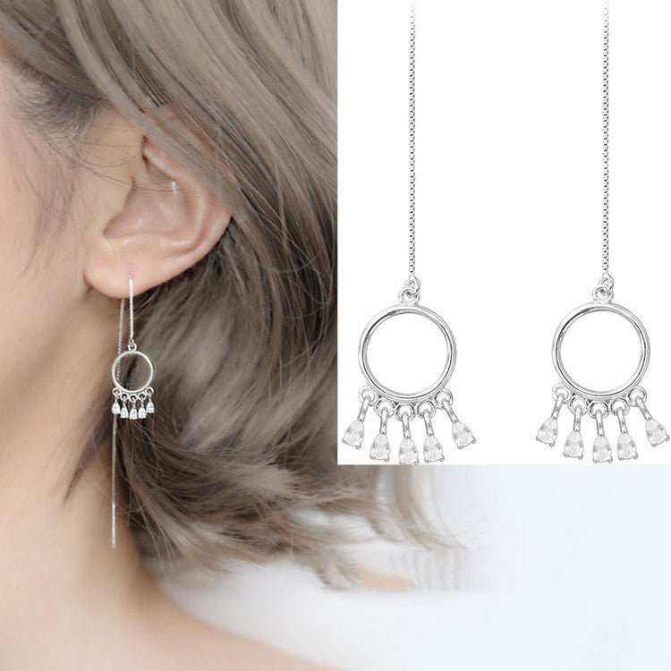 Sterling Silver Simple Versatile Personality Tassel Long Earrings-Jewearrings