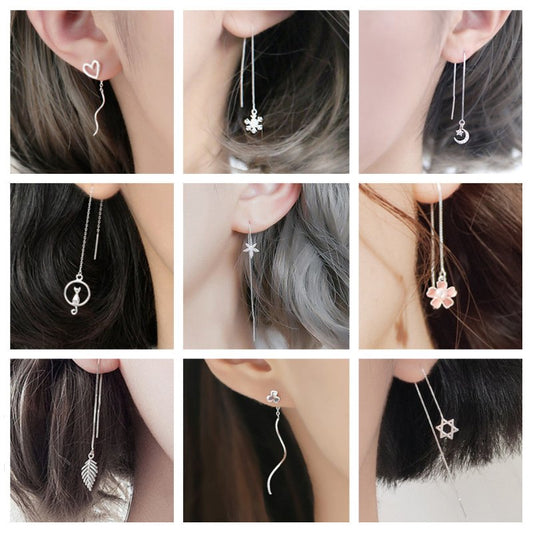 Sterling Silver Simple Versatile Personality Tassel Long Earrings-Jewearrings