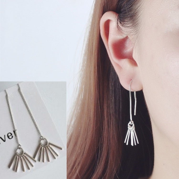 Sterling Silver Simple Versatile Personality Tassel Long Earrings-Jewearrings