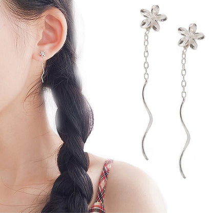 Sterling Silver Simple Versatile Personality Tassel Long Earrings-Jewearrings