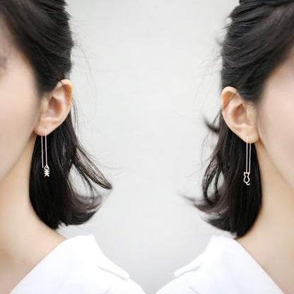 Sterling Silver Simple Versatile Personality Tassel Long Earrings-Jewearrings