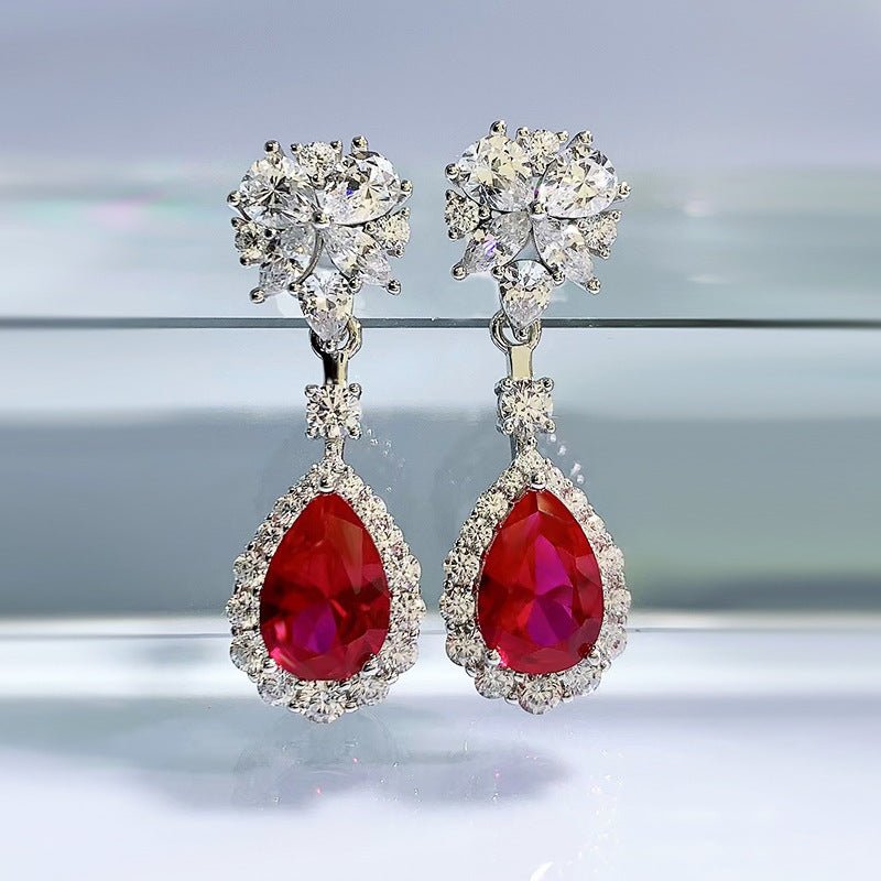 Sterling Silver Simulation Ruby Long Earrings-Jewearrings