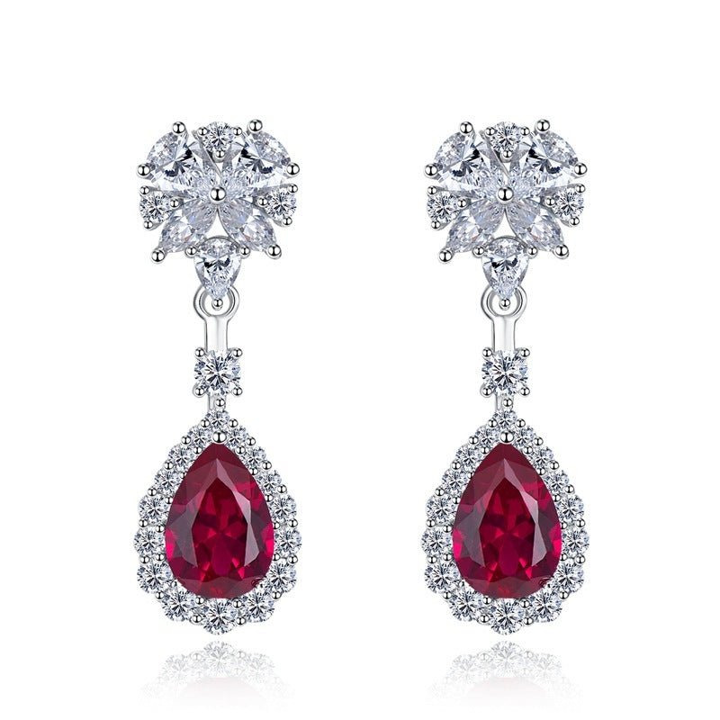 Sterling Silver Simulation Ruby Long Earrings-Jewearrings