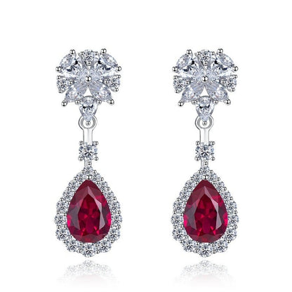 Sterling Silver Simulation Ruby Long Earrings-Jewearrings