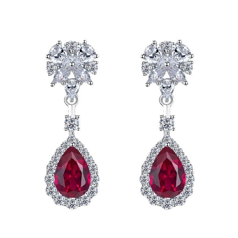 Sterling Silver Simulation Ruby Long Earrings-Jewearrings