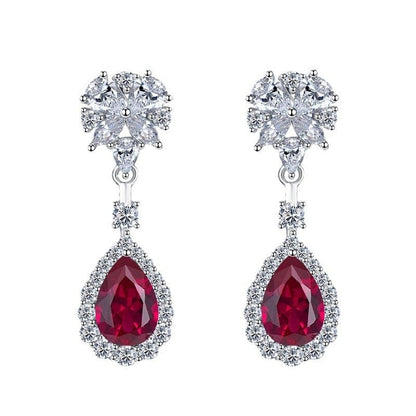 Sterling Silver Simulation Ruby Long Earrings-Jewearrings