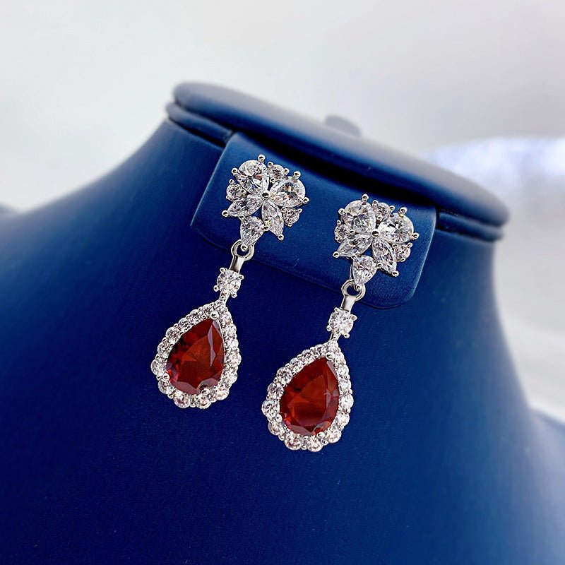 Sterling Silver Simulation Ruby Long Earrings-Jewearrings