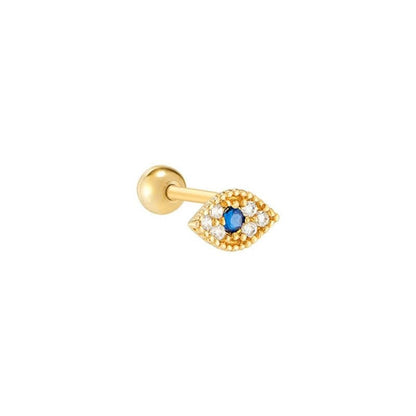 Sterling Silver Single Evil Eye Diamond Pierced Cartilage Stud Earrings-Jewearrings