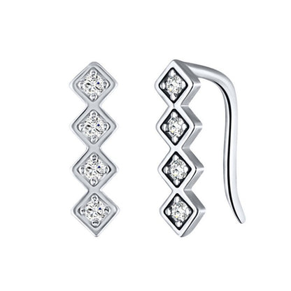 Sterling Silver Single Row Diamond Stud Earrings-Jewearrings