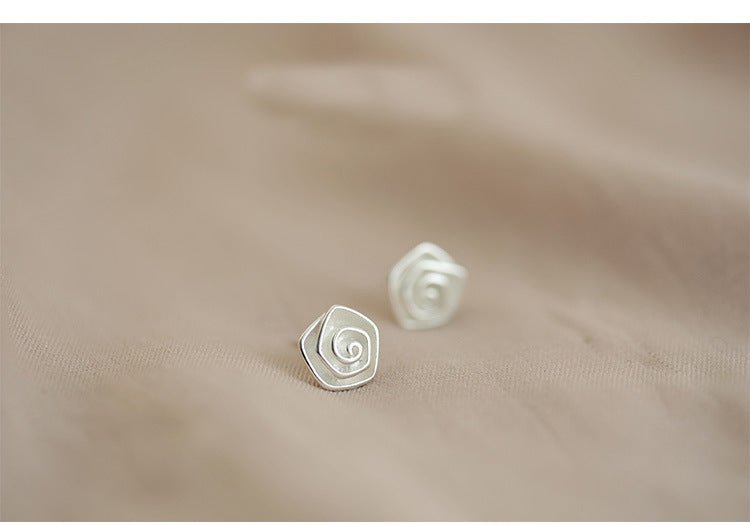 Sterling Silver Spiral Flower Stud Earrings-Jewearrings