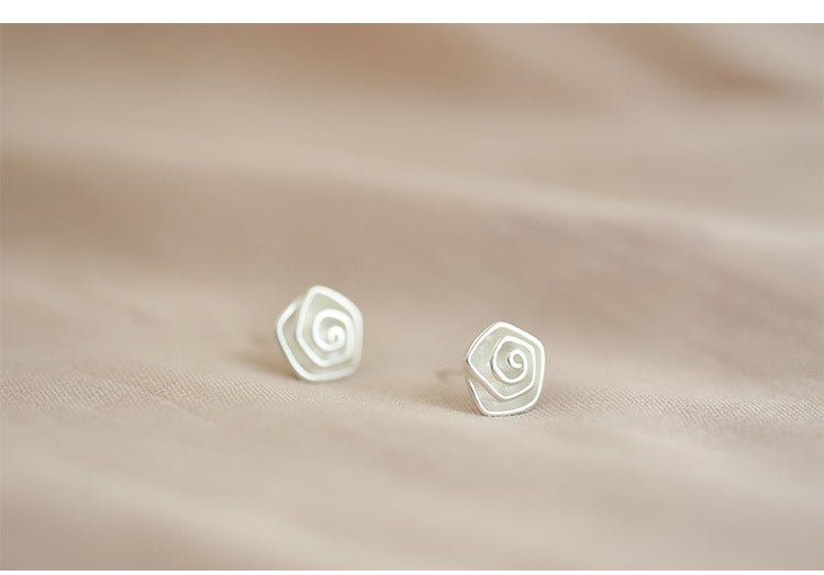 Sterling Silver Spiral Flower Stud Earrings-Jewearrings