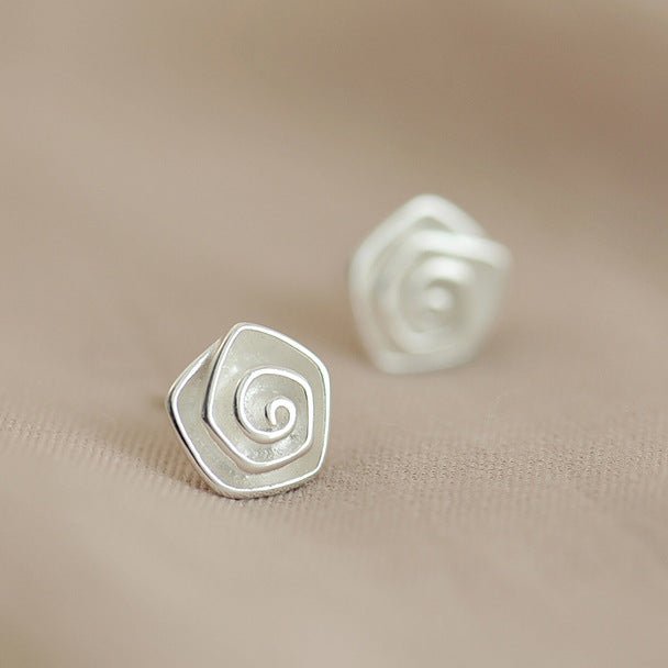 Sterling Silver Spiral Flower Stud Earrings-Jewearrings