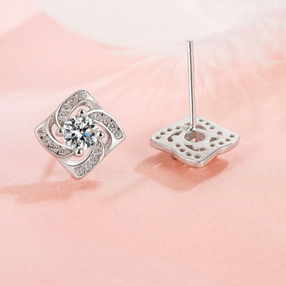 Sterling Silver Square Diamond Stud Earrings Niche Design Sense-Jewearrings