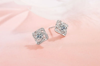 Sterling Silver Square Diamond Stud Earrings Niche Design Sense-Jewearrings