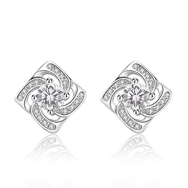 Sterling Silver Square Diamond Stud Earrings Niche Design Sense-Jewearrings