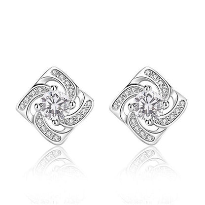 Sterling Silver Square Diamond Stud Earrings Niche Design Sense-Jewearrings