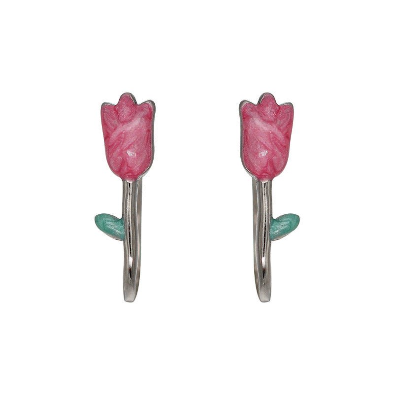 Sterling Silver Tulip Flower Stud Earrings Sweet Mini All-match Women-Jewearrings