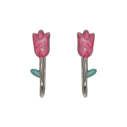 Sterling Silver Tulip Flower Stud Earrings Sweet Mini All-match Women-Jewearrings