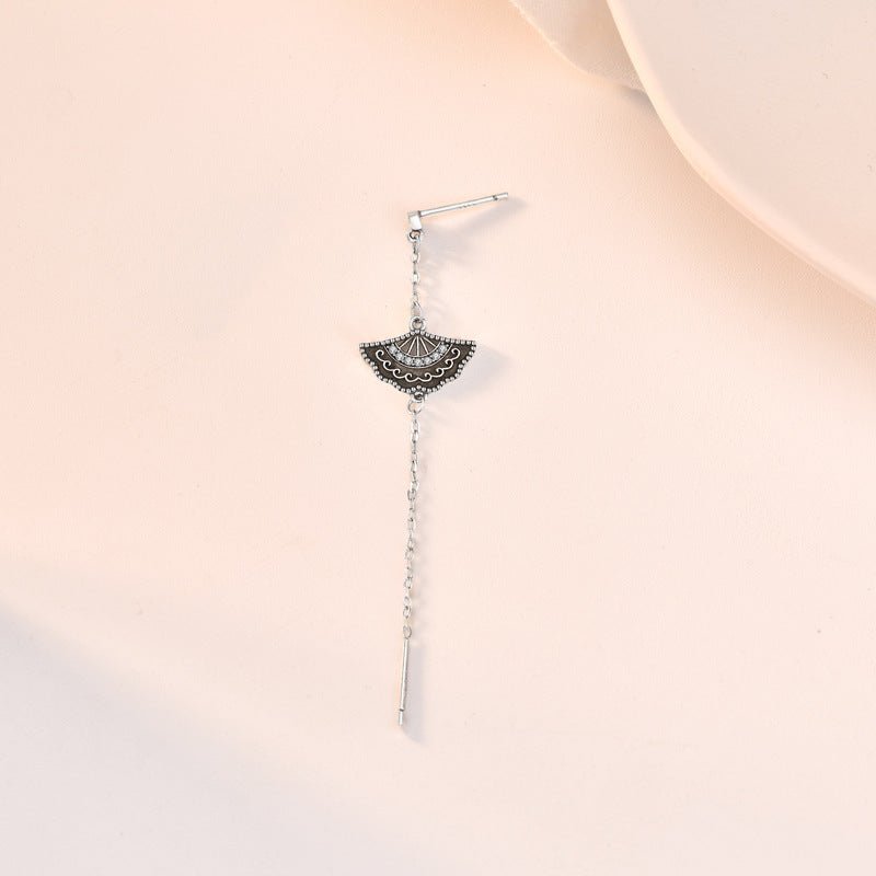 Sterling Silver Zircon Tassel Long Fan Earrings-Jewearrings