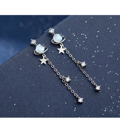 Streamer Planet Earrings Female Sterling Silver Long Style Simple And Cold Style-Jewearrings