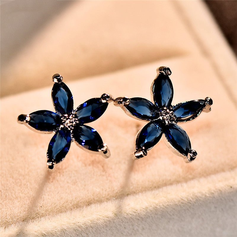 Stud Earrings Female Cute Zircon Earrings Korean Flower Petal Fashion Earrings-Jewearrings