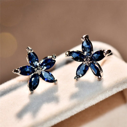 Stud Earrings Female Cute Zircon Earrings Korean Flower Petal Fashion Earrings-Jewearrings