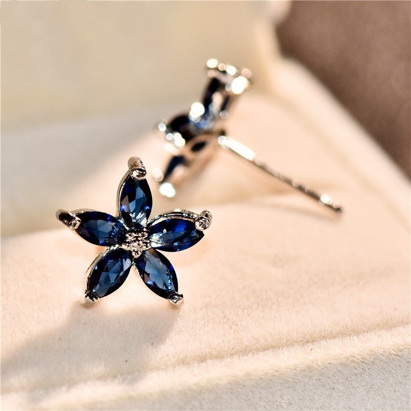 Stud Earrings Female Cute Zircon Earrings Korean Flower Petal Fashion Earrings-Jewearrings