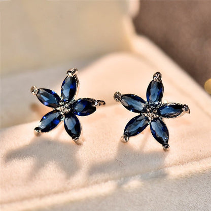 Stud Earrings Female Cute Zircon Earrings Korean Flower Petal Fashion Earrings-Jewearrings