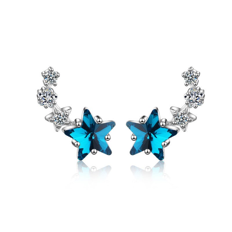 Stud Earrings Female Korean Style Blue Five-pointed Star Artificial Crystal Cute Mini-Jewearrings