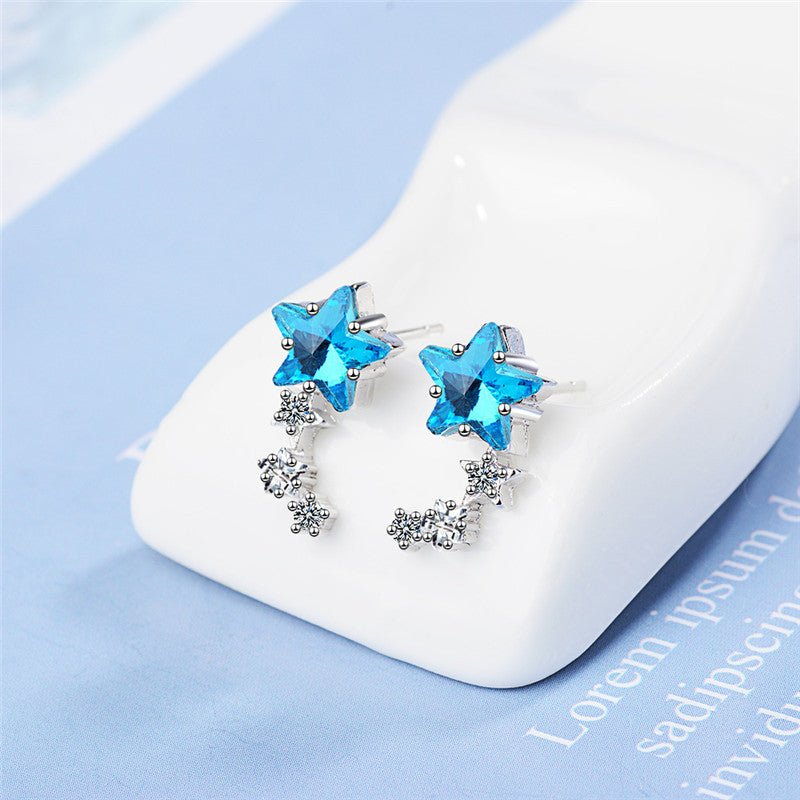 Stud Earrings Female Korean Style Blue Five-pointed Star Artificial Crystal Cute Mini-Jewearrings