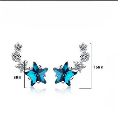 Stud Earrings Female Korean Style Blue Five-pointed Star Artificial Crystal Cute Mini-Jewearrings