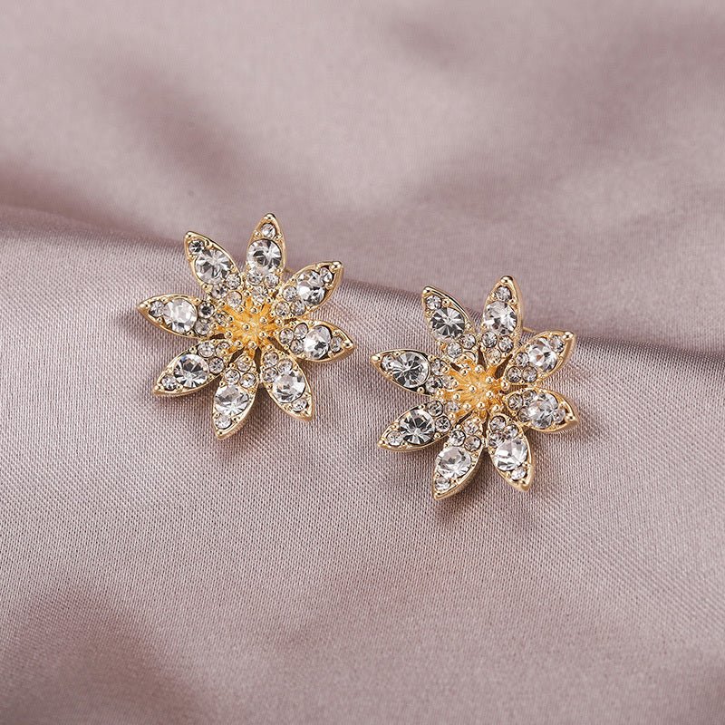 Stud Earrings Female Temperament Simple Flower Zircon-Jewearrings