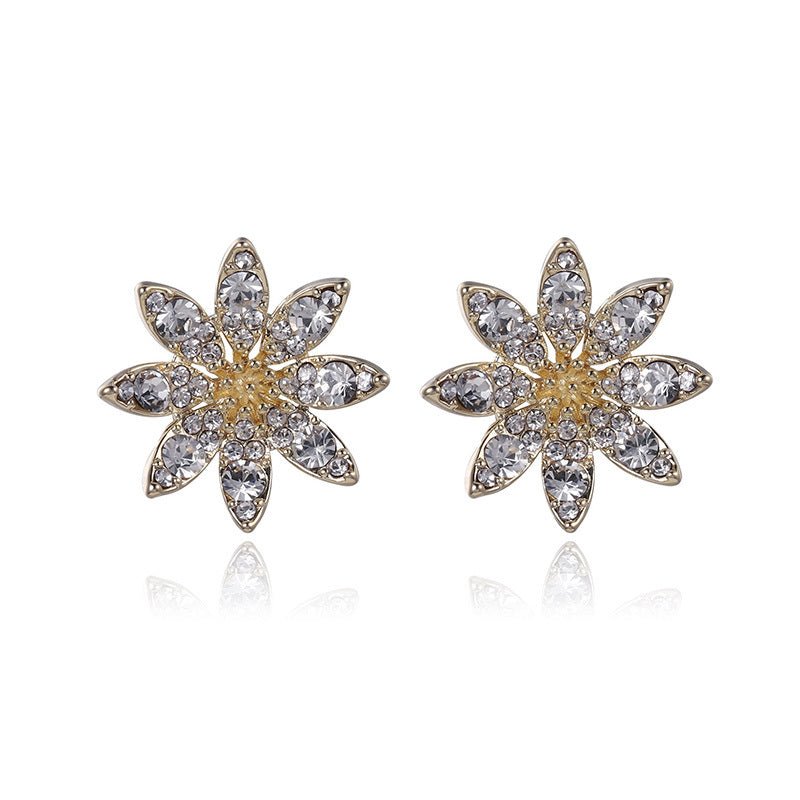 Stud Earrings Female Temperament Simple Flower Zircon-Jewearrings