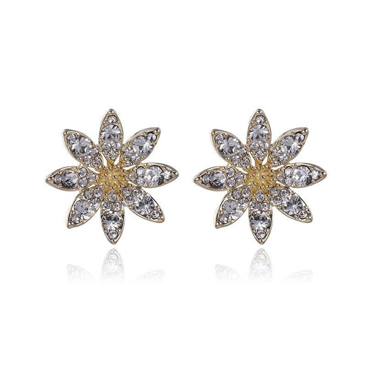 Stud Earrings Female Temperament Simple Flower Zircon-Jewearrings