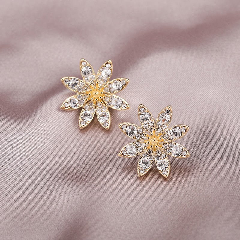 Stud Earrings Female Temperament Simple Flower Zircon-Jewearrings