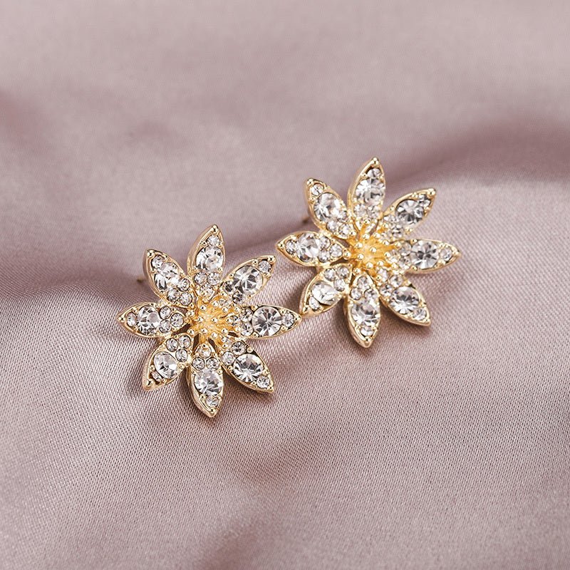 Stud Earrings Female Temperament Simple Flower Zircon-Jewearrings