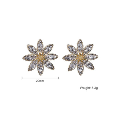 Stud Earrings Female Temperament Simple Flower Zircon-Jewearrings