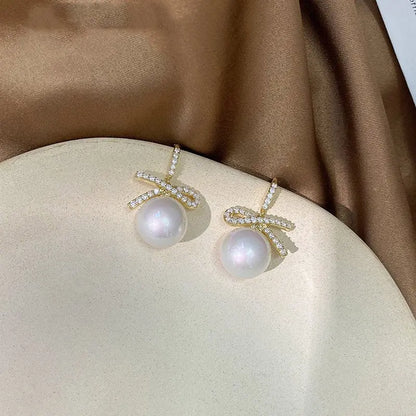 Stunning Pearl Bow Earrings - 925 Silver-Jewearrings