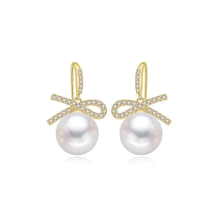 Stunning Pearl Bow Earrings - 925 Silver-Jewearrings