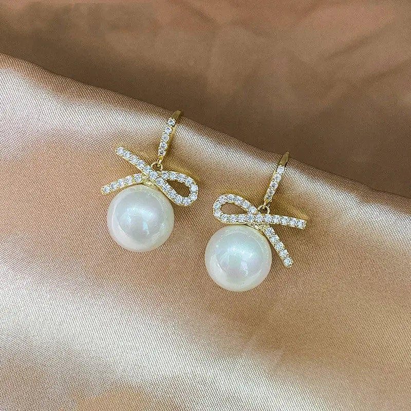 Stunning Pearl Bow Earrings - 925 Silver-Jewearrings