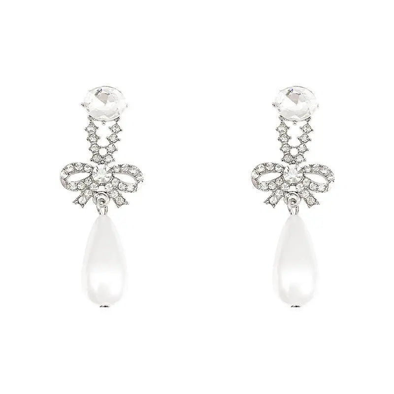 Stunning Pearl Bow Earrings - S925 Silver Needle-Jewearrings