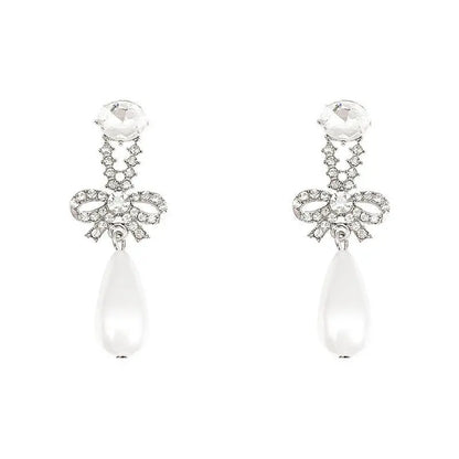 Stunning Pearl Bow Earrings - S925 Silver Needle-Jewearrings