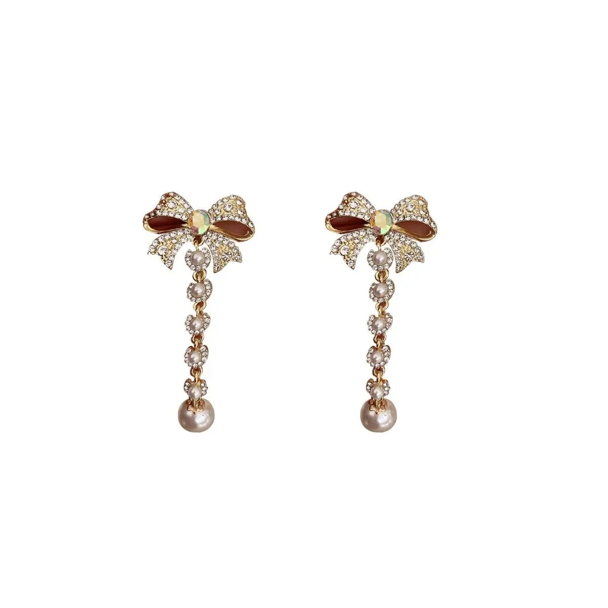 Stunning Pearl Bow Earrings with Tassels-Jewearrings