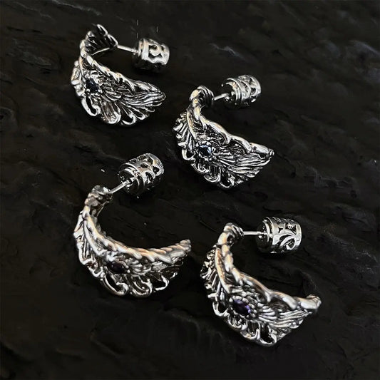 Stunning Silver Phoenix Feather Earrings-Jewearrings