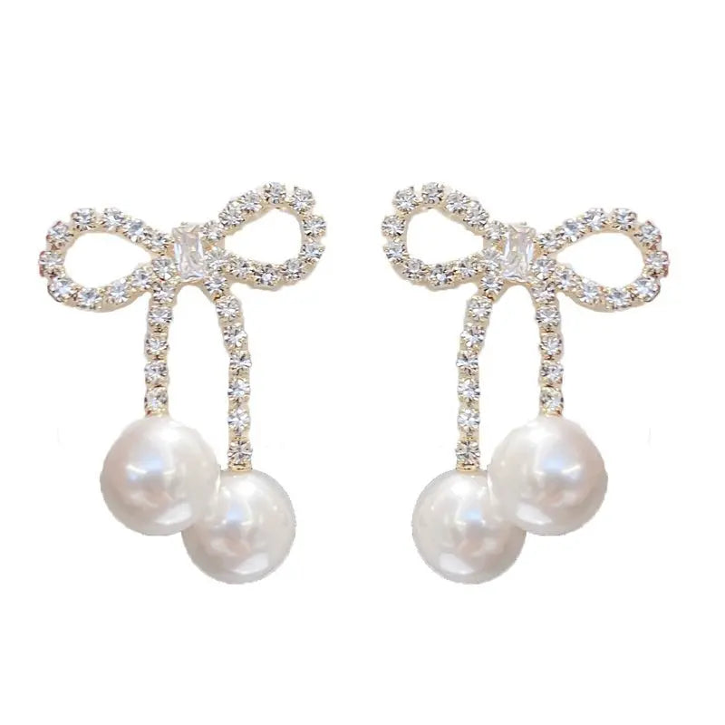 Stylish Pearl Bow Earrings - 925 Silver Needle-Jewearrings